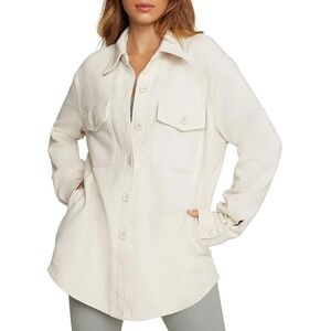 Good American Shirt Jacket Women XS/S Fleece  Button Front Shacket  Cream Ivory